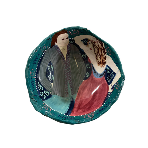 Vintage 1994 Louise Hopson Studio Art Pottery Hand Painted Bowl Signed